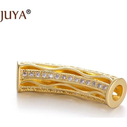 3 Colors long curved tubes beads for jewelry making Micro Pave Zircon Rhinestone Spacer Bead For DIY Beaded Bracelets Making