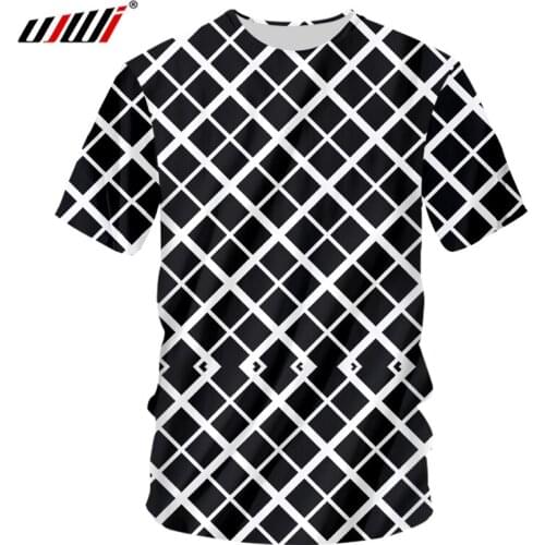 UJWI New 3D Black and white grid Man O Neck Tshirt Printed Mens Gothic Tee Shirt Hot Sale Unisex T-shirt Recommend