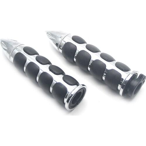 Chrome Bullet 1" Rubber Hand Grips For Harley Chopper Bobber Touring Sportster