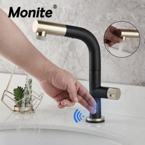 Monite Kitchen Faucet Smart Sensor Pull Out Hot & Cold Water Switch Mixer Tap Smart Touch Spray Tap Matte Black Kitchen Faucets
