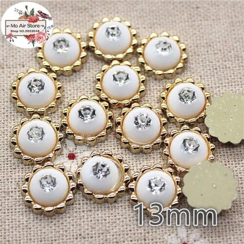 50pcs 13mm shiny round flower rhinestones Buttons Home Garden Crafts Cabochon Scrapbooking DIY Accessories