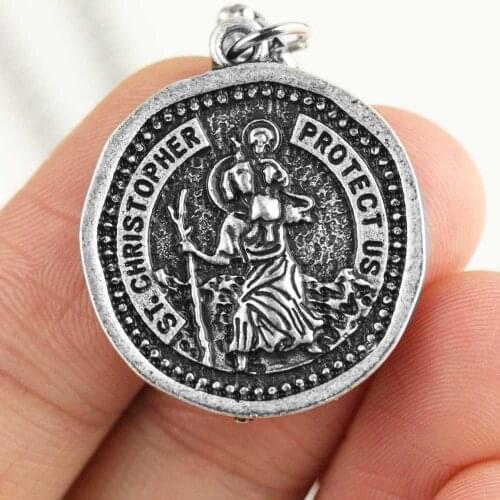 Saint Christopher Medallion Necklace Medieval Orthodox Religious Patron Medal Jewelry