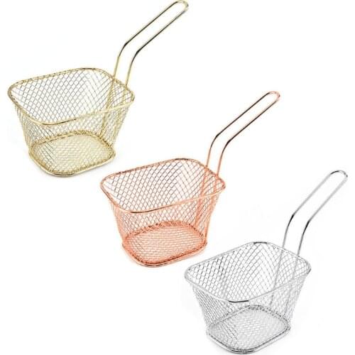 Stainless Steel Metal Basket French Fries Basket Mini Frying Storage Holder Serving Food Presentation Cooking Tools