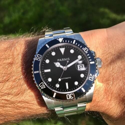 Fashion Parnis 40mm Automatic Mechanical Men Watch Diving Mens Watches Steel mekanik erkek kol saati reloj automatico 2019 Man