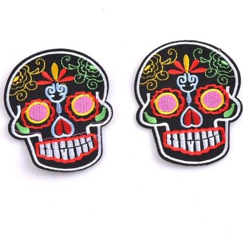 Patch Labels DIY Sugar Skull Embroidered Patches Fabric Colorful Sewing for Bags Clothes Hat Jeans Decorative Ornament CP0933