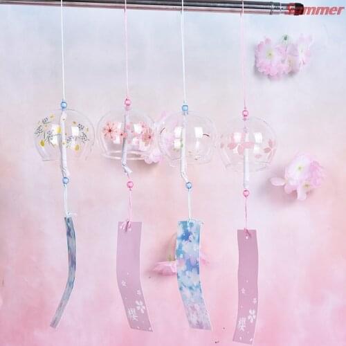 Smart Home New Sakura Wind Chimes Hanging Craft Wind Bell Home Decor Cherry Blossom Pattern Style Glass Japan Style Mascot