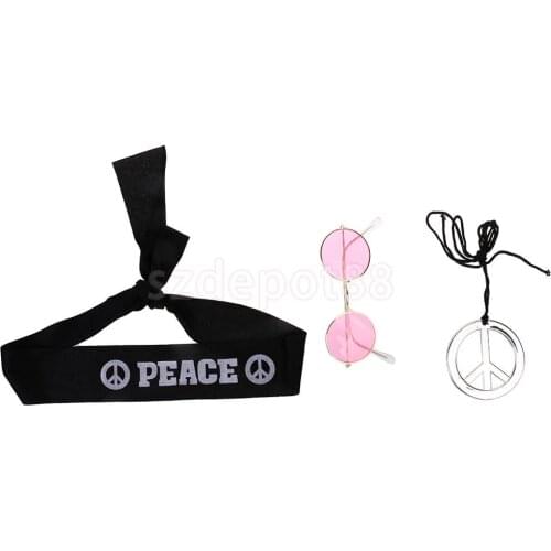 3pcs/set Cool Hippy 60s 70s Headband Sunglasses Peace Necklace Fancy Dress Party Props Costume Accessories