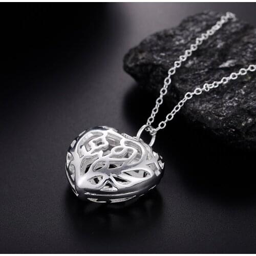 Hot 925 Sterling Silver fine romantic Heart Pendant Necklace For Women 18 inches Christmas gifts Fashion party wedding Jewelry