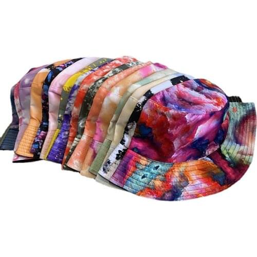 Fashion Graffiti Style Panama Summer Harajuku Bucket Hat Colorful Tie Dye Fisherman Hat Reversible Bob Bucket Cap for Men Women
