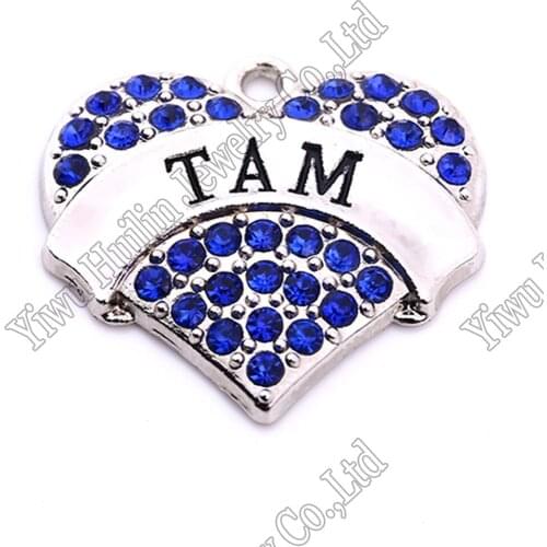 Rhodium Plated Pink/Blue/White Word Pendant SWEET 16 Crystal Heart Pendant For Necklace Making