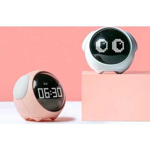Cute Expression Pixel Kids Alarm Clock Multi Function Electronic Digital Led Night Wake Up Light Table Clock