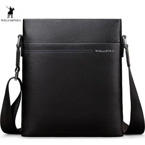 Williampolo Genuine Leather Males Crossbody Bag Casual Business Men Messenger Bag Vintage Men Big Bag Zipper Shoulder Handbags