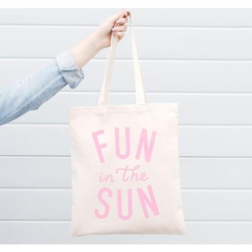 Fun In The Sun Tote Bags Casual Stylish Beach Canvas Travel Bags Summer Funny Slogan Grunge Shopping Bags Gift Zipper Bags