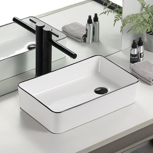 Balcony Ceramic Hand Sinks Household Wash Basin Rectangular Black Wash Hand Basins Countertop Bathroom Sink Shampoo Sinks