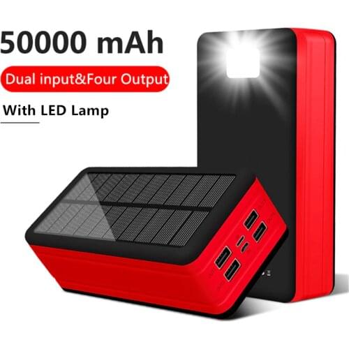Power Bank 50000mAh Solar Power Bank Phone External Charger for Iphone 11 XS Xiaomi Powerbank 4 USB LED Light Portable Powerbank