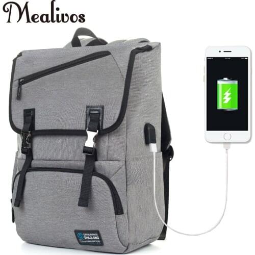Mealivos Anti-theft Water Resistant Polyester Laptop Vintage Backpack with USB Charging Port Under 17-Inch Laptop and Notebook