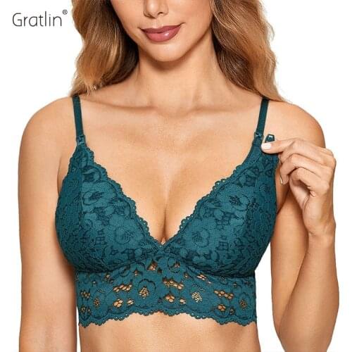 Womens Wire Free Nursing Bralette Lightly Lined Maternity Lace Bra For Breastfeeding