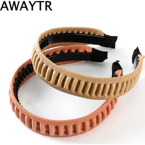 AWAYTR Pleated Headband Women Solid Color Hair Hoop Headdress Fashion Wide Hair Band Headbands New Bezel Hair Accessories