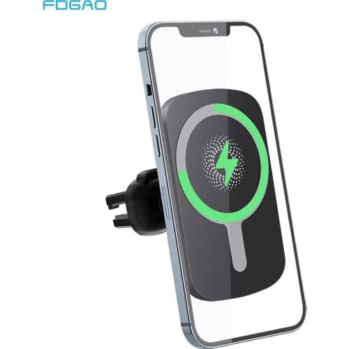 FDGAO 15W Automatic Magnetic Wireless Car Charger for iPhone 12 Pro Max Mini Air Vent Mount Magnet Qi Fast Charging Holder Stand