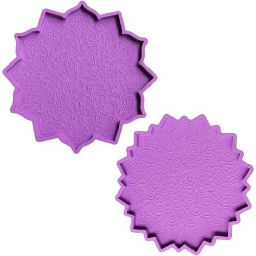 2 Pcs Mandala Coaster Epoxy Resin Mold Flower Cup Mat Casting Silicone Mould DIY Crafts Ornaments Decorations Making Tools