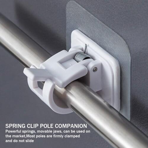 2pcs Nail-Free Adjustable Curtain Rod Holder Clamp Hooks Rod Bracket Holders Adhesive Wall Curtain Fixed Clip Hanging Rack Hook