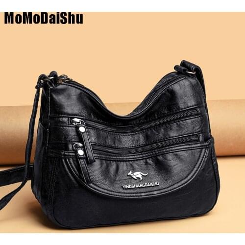 2021 Fashion Womens Soft PU Leather Shoulder Bags For Women Bags Solid Color Large Capacity Crossbody Bag Black
