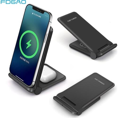 30W 2 in 1 Qi Wireless Charger Dock For IPhone 12 11 XS XR X 8 Airpods Pro Dual Fast Charging Stand Pad for Samsung S21 S20 S10