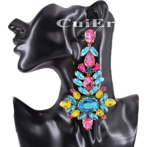 CuiEr 4.8“ long Dangle Earrings Luxury Crystals Oversized Wedding Drag Queen Pageant Rhinestones Jewelry
