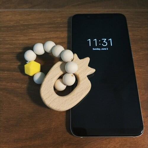 Baby Wooden Teether Bracelet Natural Wood Teething Rings Silicone Beads Teething Wood Rattles Toys Baby Teether Nursing Pacifier