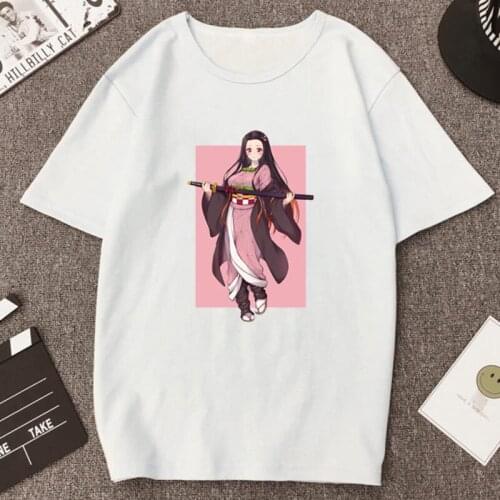 Harajuku Cartoon Unisex T Shirt Anime Demon Slayer Tanjirou and Nezuko Kawaii Tops Fashion Kimetsu No Yaiba Graphic Casual Tee