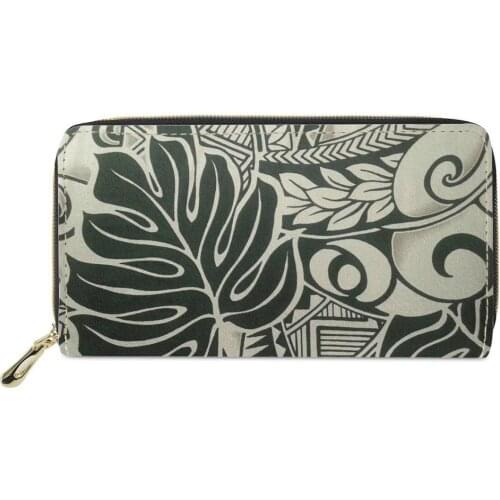 Zipper Purse Polynesian tribal style 3D Printed custom Wallet Women Long Clutch Wallets Waterproof Leather Money Pouch Bags