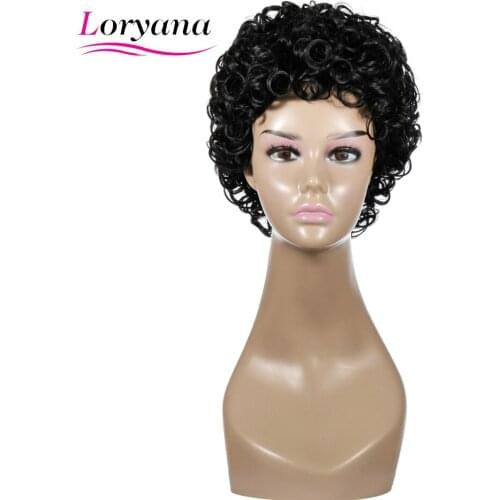 Loryana Synthetic Hair Natural Black Hair wig For Women Short Wigs Black Afro Curly WigHeat Resistant Bangs wig