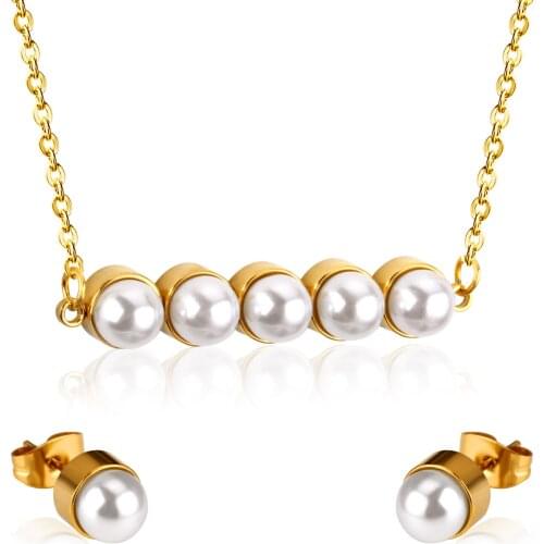 LUXUKISSKIDS New Fake Pearl Wedding Jewelry Set Crystal Necklace Jewelry Sets Party Women Necklace Bridal Earrings