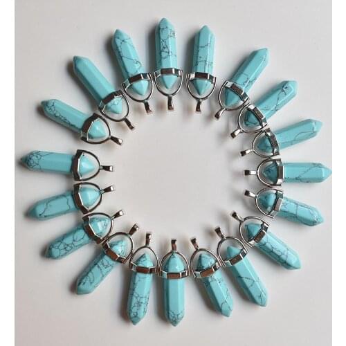 2020 Fashion good quality stone bullet shape charms point Chakra pendants fit necklace making 24pcs/lot Wholesale free shipping
