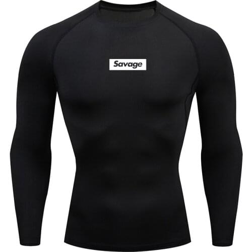 Men Running T Shirt Fitness Tight Compression Long Sleeve Sport Tshirt Training Jogging Gym Savage Sportswear Quick Dry Rashgard