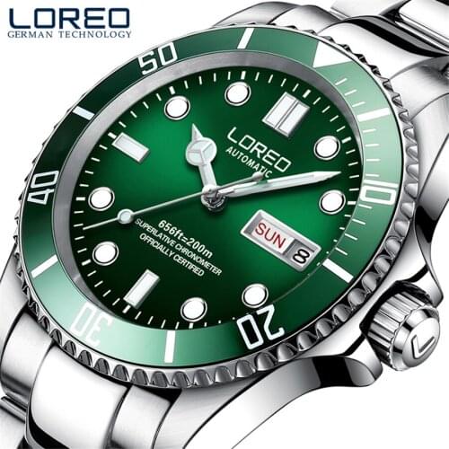 High end Sport Series Watch LOREO 200M Waterproof Swimming Automatic Watch Men Calendar Sapphire Luminous Mechanical Watches Men