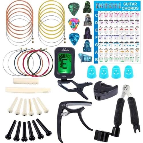 Guitar Accessories Set Guitar Capo Tuner String Cutter Winder Picks Holder Fingering Diagram Chord Guitar Repair Tools Parts