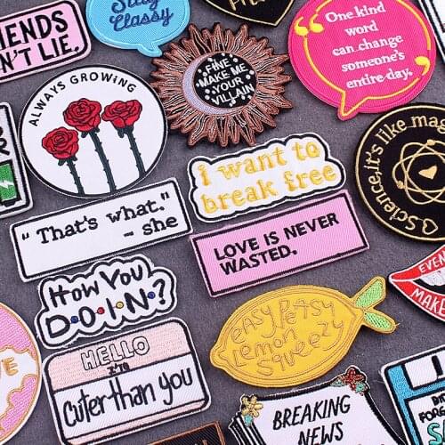 Words Patch Iron-On Patches For Clothing Stripes Letter Embroidered Patches On Clothes DIY Lips Clothes Patches With Iron Badges