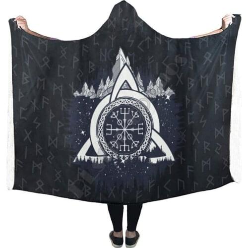Navigation Compass of Vikings Hooded Blanket 3D printed Wearable Blanket Adults Kids Various Types Hooded Blanket Wearable