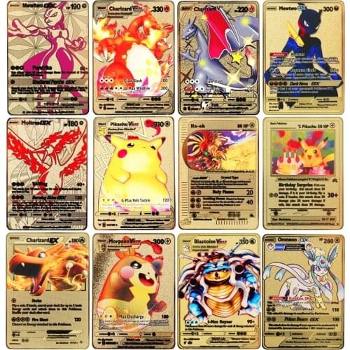 New Pokemon Metal Card Charizard Mewtwo GX MEGA Gold Card Super Game Collection Anime Cards Toys For Children Christmas Gift