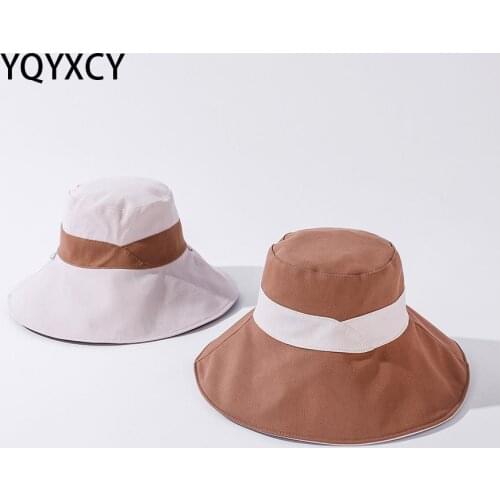 YQYXCY Bucket Hat Women Big Brim Double Sided Sunshade Fisherman Cap Summer Sunscreen Cotton Cloth Outdoor Casual Simple Sun Hat
