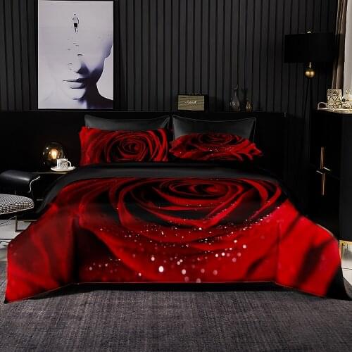 Red Rose Pattern Duvet Cover Set With Pillowcase,220x260 Quilt Cover,228x228 Blanket Cover,Super Luxury And Romance Bedding Set