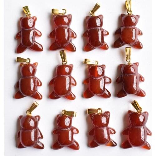 2020 Fashion assorted natural red onyx carved bear charm pendants for jewelry making 12pcs/lot wholesale free shipping