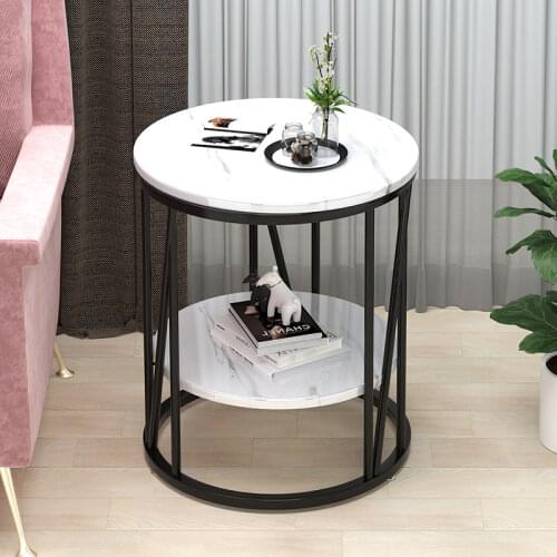 Stable steel frame Light luxury mini coffee table Wide countertop Marble edge table for living room sofa