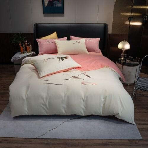 Luxury Bedding Set Nordic Simplicity Bedclothes Solid Embroidery Bed Sheet Single King Size Home/Hotel Soft Brushed Duvet Cover