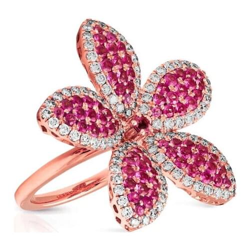 Fashion red CZ daisy Flowers Crystal Finger Wedding Rings for Women Rose Gold Zircon Glamour Ring Jewelry Girl Gift Bijoux