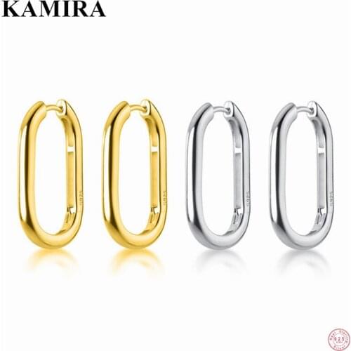 KAMIRA 925 Sterling Silver Vintage Cuban Ear Buckle Geometric Smooth Square Hoop Stud Earrings for Women Punk Party Fine Jewelry