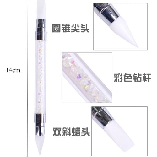 Nail Art Silicone Sculpture Double End Pen Dual Shine Rose Gold Mirror Chrome Manicure Pointing Brush Nail Tips Tool