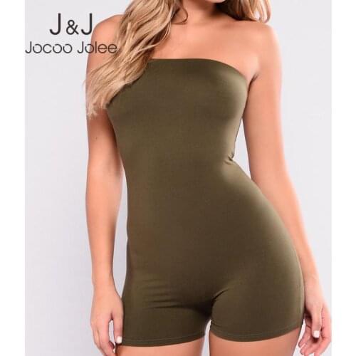 Jocoo Jolee Sexy Solid Fitness Slim Short Jumpsuits Women Sleeveless Strapless Bodycon Palysuits 2021 Casual Rompers Overalls