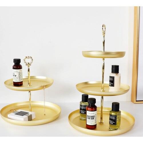 Golden Double Layer Storage Tray Nordic Jewelry Rack Home Entrance Key Cosmetic Dressing Table Tray Desktop Decoration